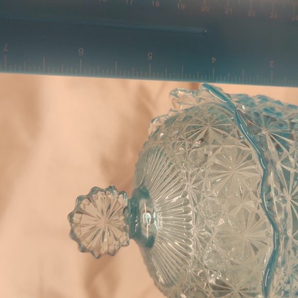 VERY RARE Candy Dish Vintage Fenton L.G. Wright Ice Blue Glass Daisy Button MCM - Picture 9 of 11